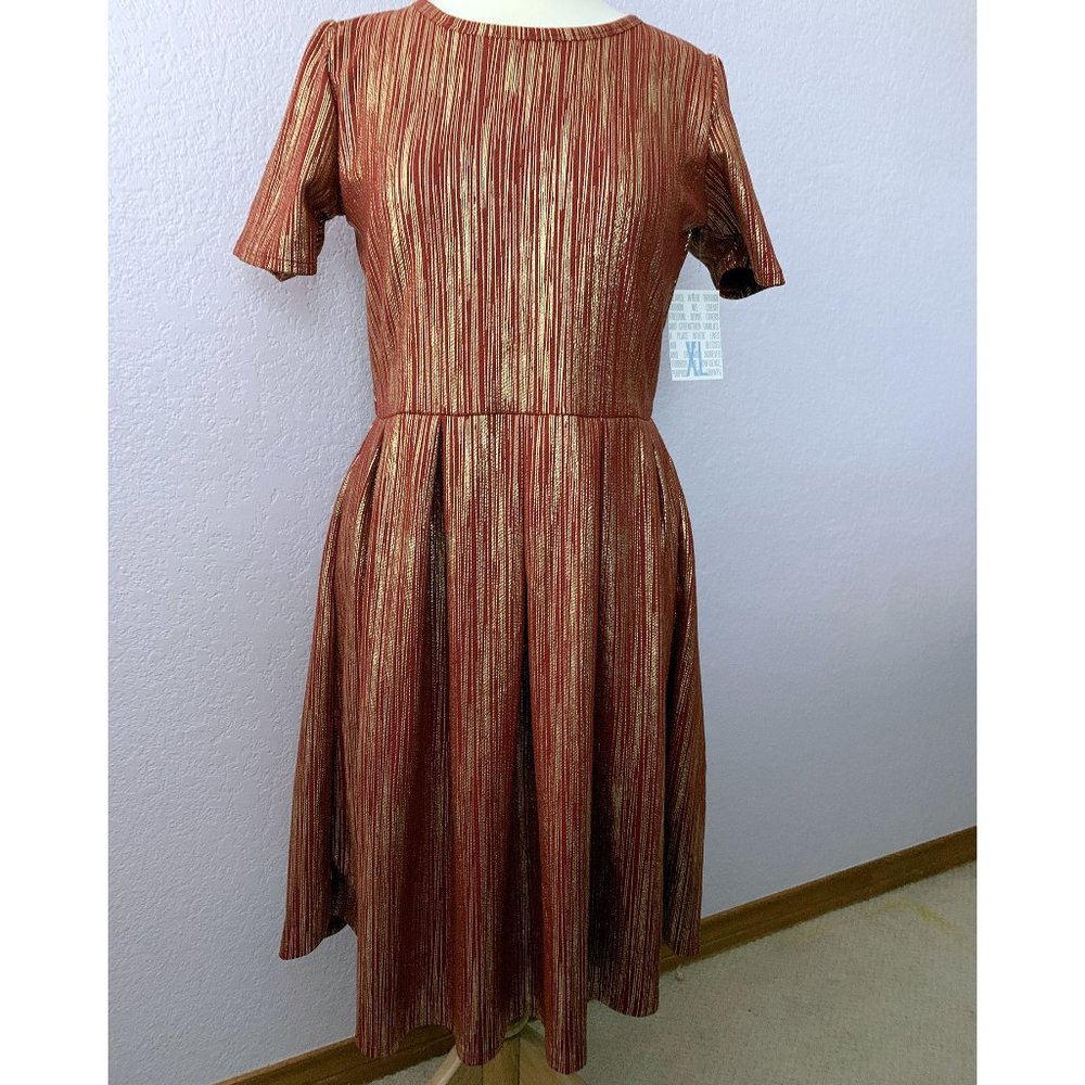 LuLaRoe Elegant Amelia dress NWT red gold foil XL
